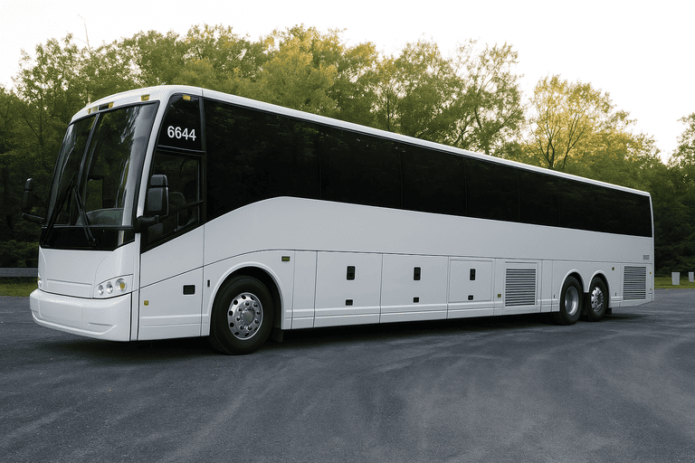exterior of Charter Bus Rental Corona coach bus